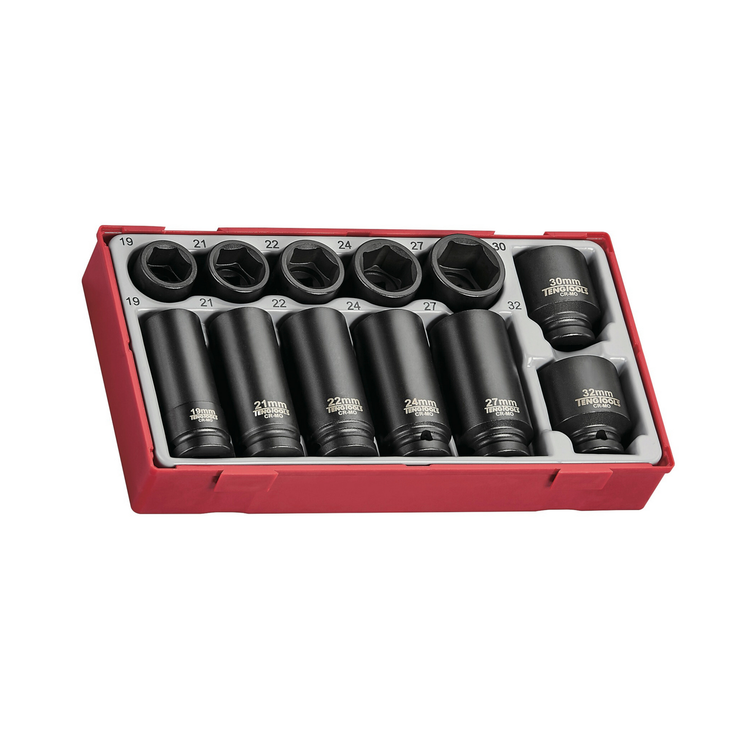 Teng Tools 12 Piece 1/2 Inch Drive Regular and Deep Impact Socket Set (19MM to 32MM) - TT9212