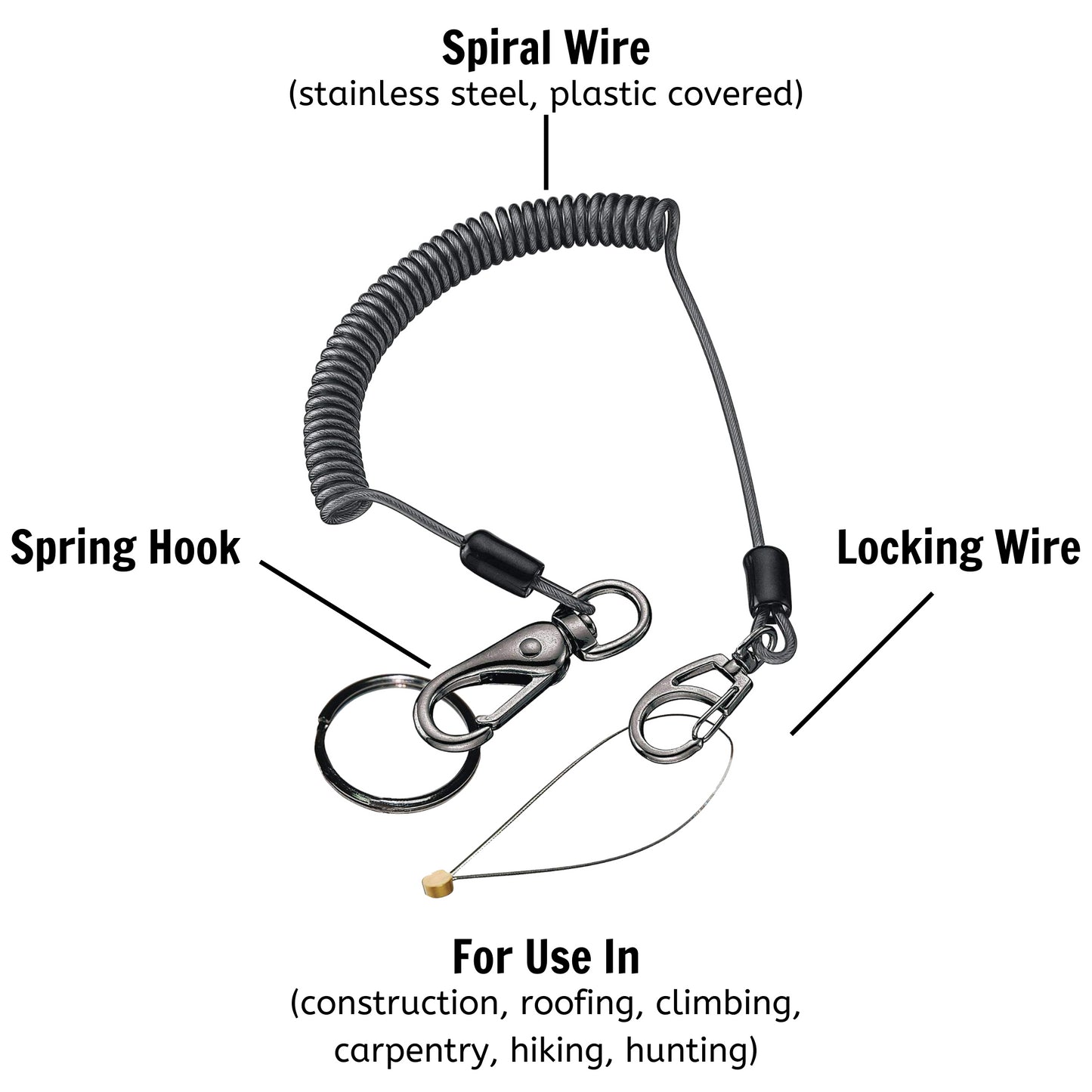 Teng Tools 430mm - 1.6 Metre Long Tool Lanyard/Leash + Stainless Steel Wire & Spring Hook - SSH01