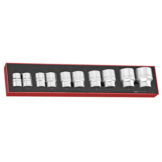 Teng Tools 10 Piece 3/4 Inch Drive 6 Point Metric Shallow Socket Set (22MM to 50MM) - TEX3410