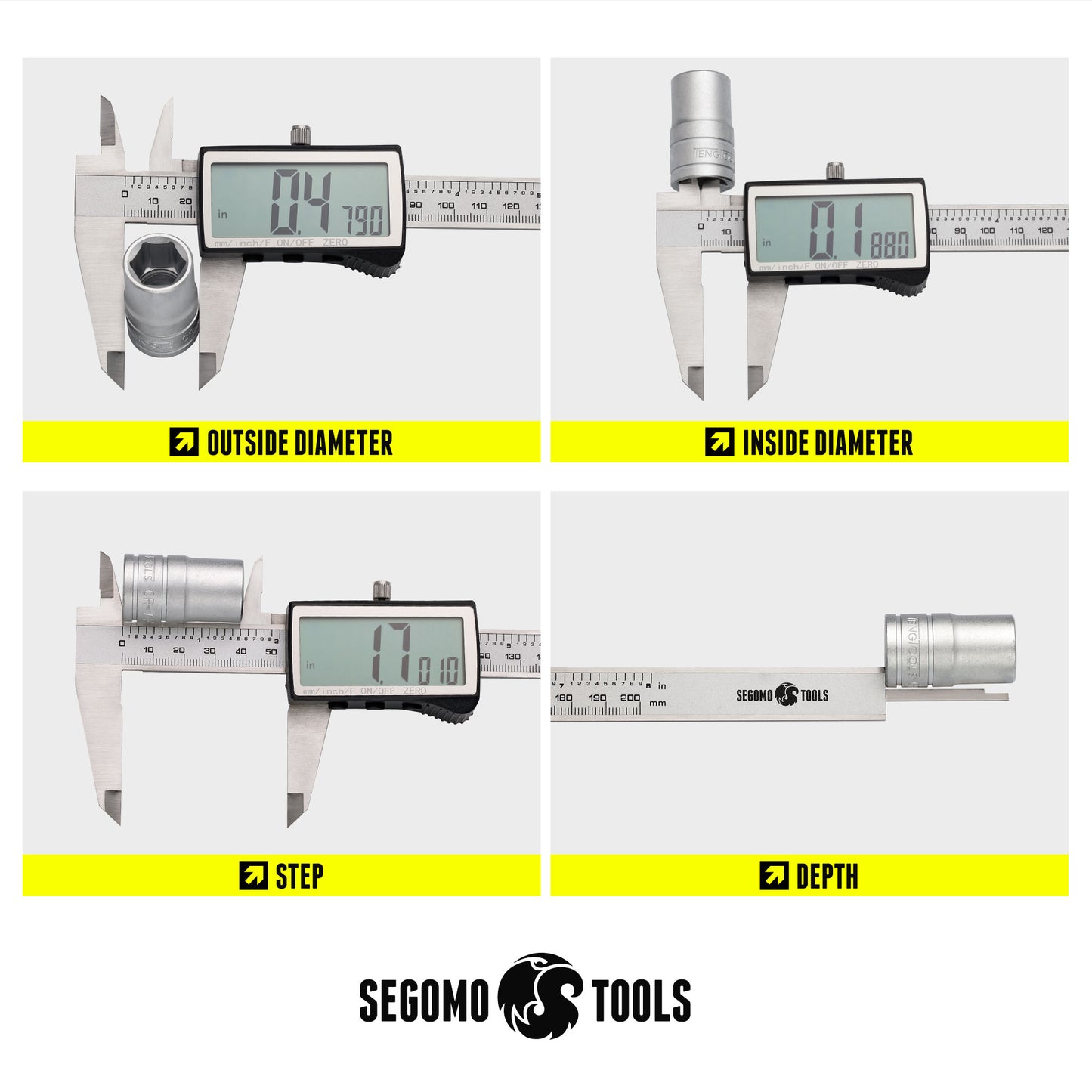 Segomo Tools 6 & 8 Inch Pro Range Electronic Digital Calipers: Inch, Fractions, Millimeter Conversion