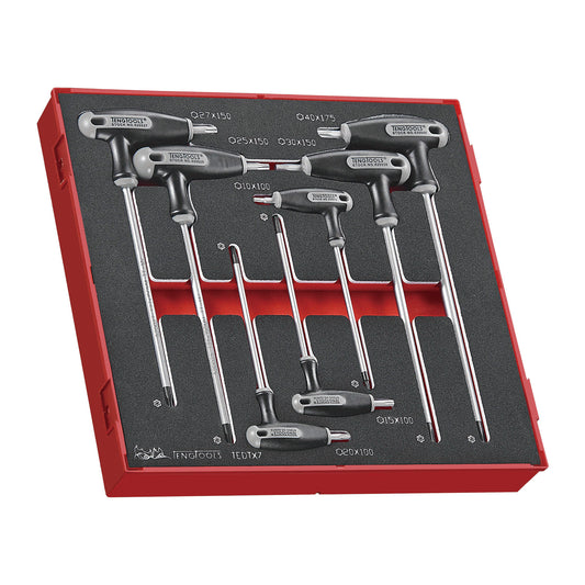 Teng Tools Jeu de 7 mousses pour clés Torx (TX) à poignée en T avec extrémités TPX (TX10 à TX40) - TEDTX7