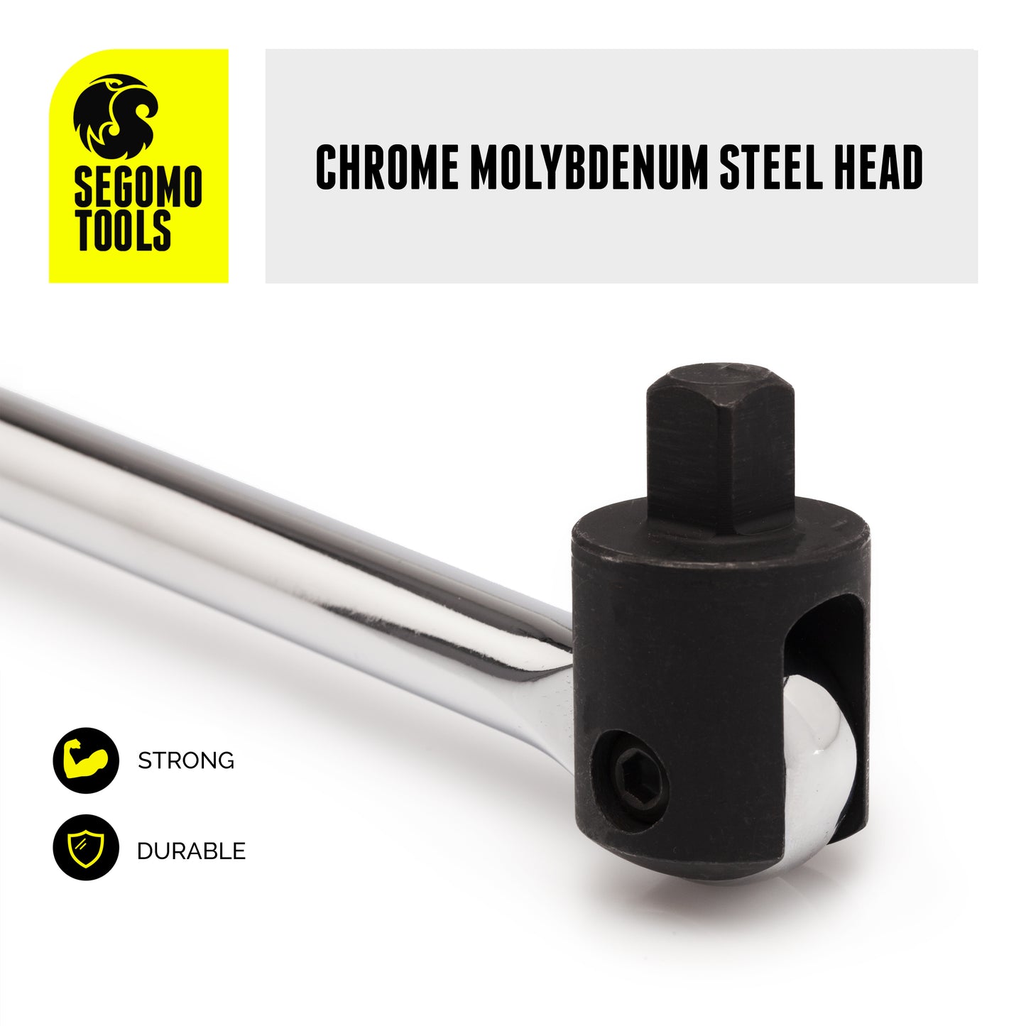 Segomo Tools 1/2 Inch Drive 17 Inch Chrome Vanadium Breaker Bar with 230 Degree Pivoting Chrome Molybdenum Head - S1201