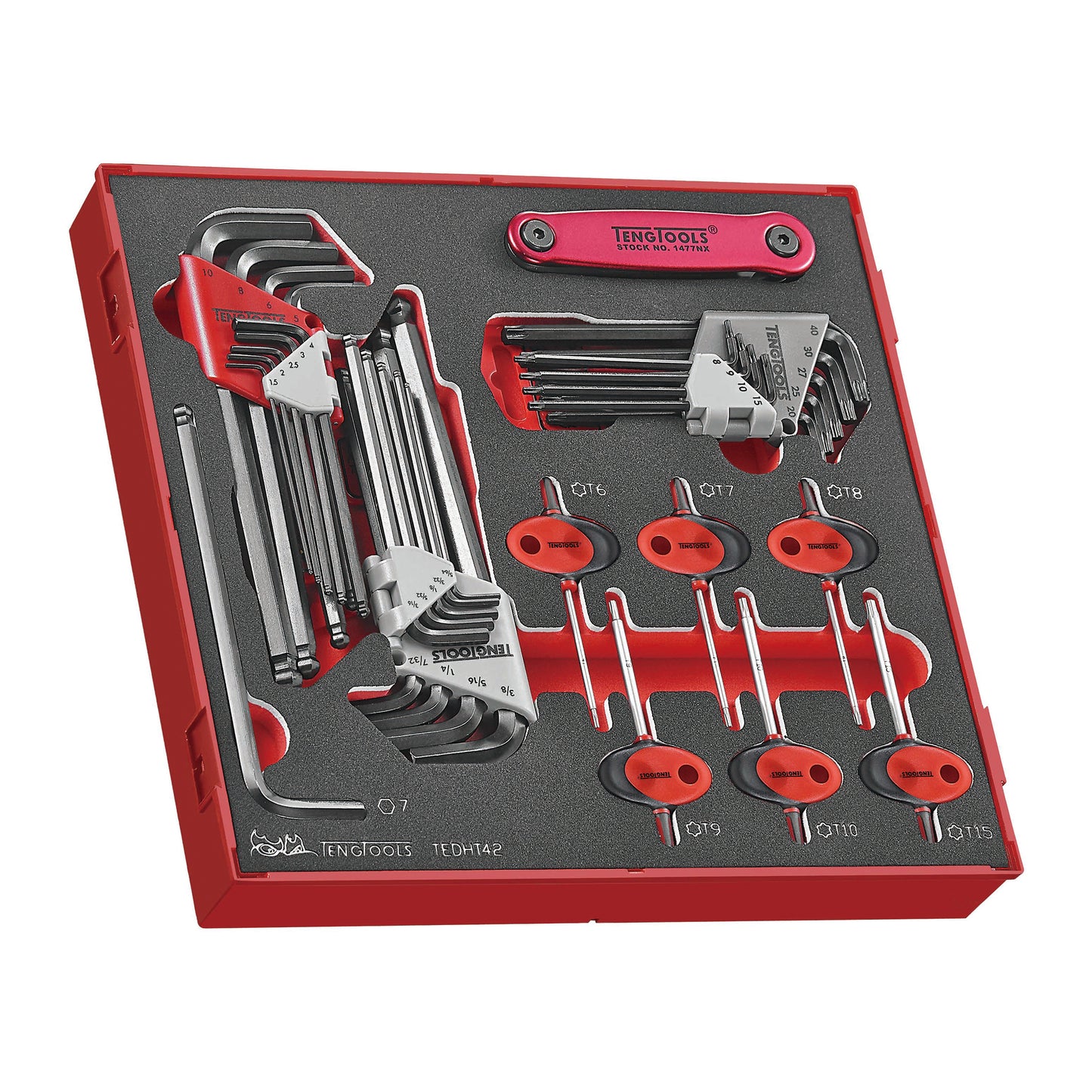 Teng Tools Jeu de 42 clés en mousse métriques et SAE hexagonales et Torx Allen - TEDHT42