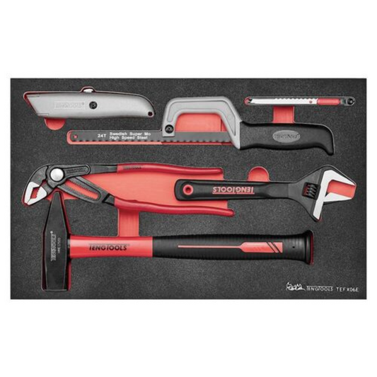 Teng Tools 6 Piece Plier, Wrench, Engineer Hammer, Knife & Saw General EVA Foam Tray - TEFX06E