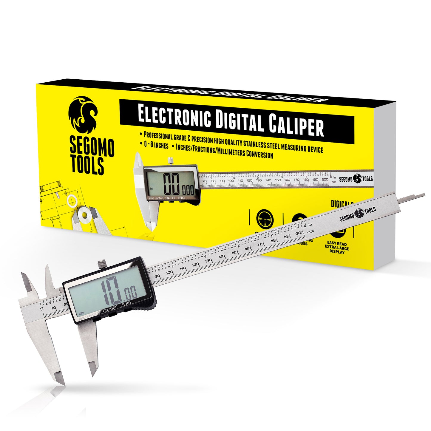 Segomo Tools 6 & 8 Inch Pro Range Electronic Digital Calipers: Inch, Fractions, Millimeter Conversion