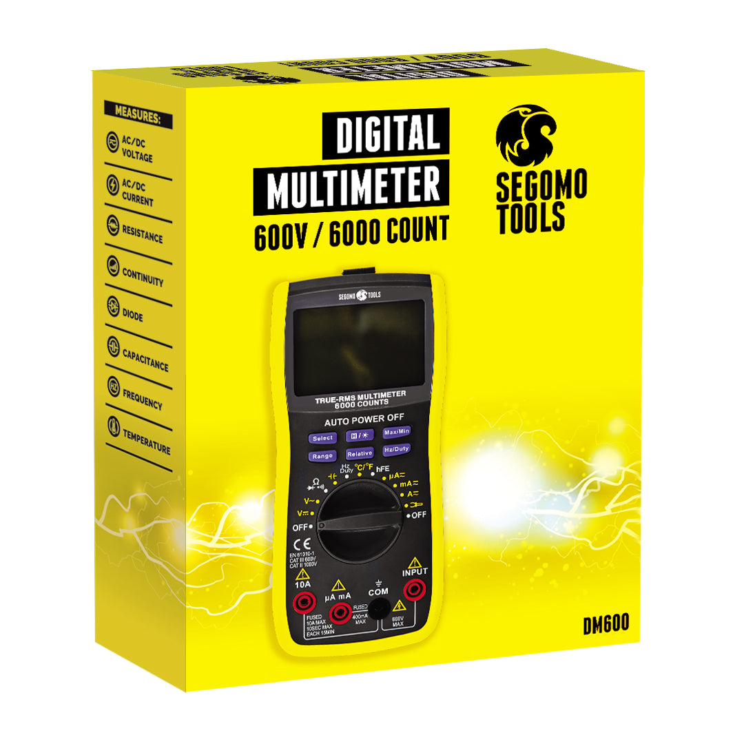 Segomo Tools Digital Multimeter Testers with Count Voltage, Current, Resistance, Continuity, Diode, Capacitance, Frequency & Temperature Manual & Auto Ranging