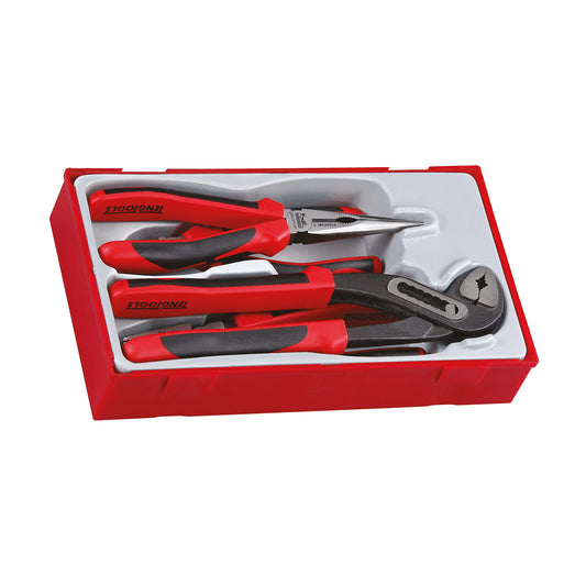 Teng Tools - TT440-T - Jeu de 4 pinces avec plateau à outils (coupes latérales, monteur de lignes, nez long, joint coulissant)