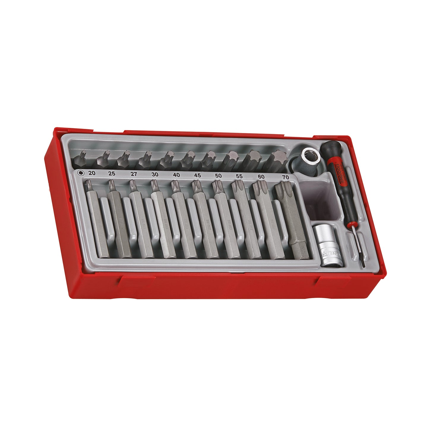 Teng Tools 23 Piece 1/2 Inch Drive TX Bit Socket Set With Mini Screwdriver & Adaptors - TTTX23