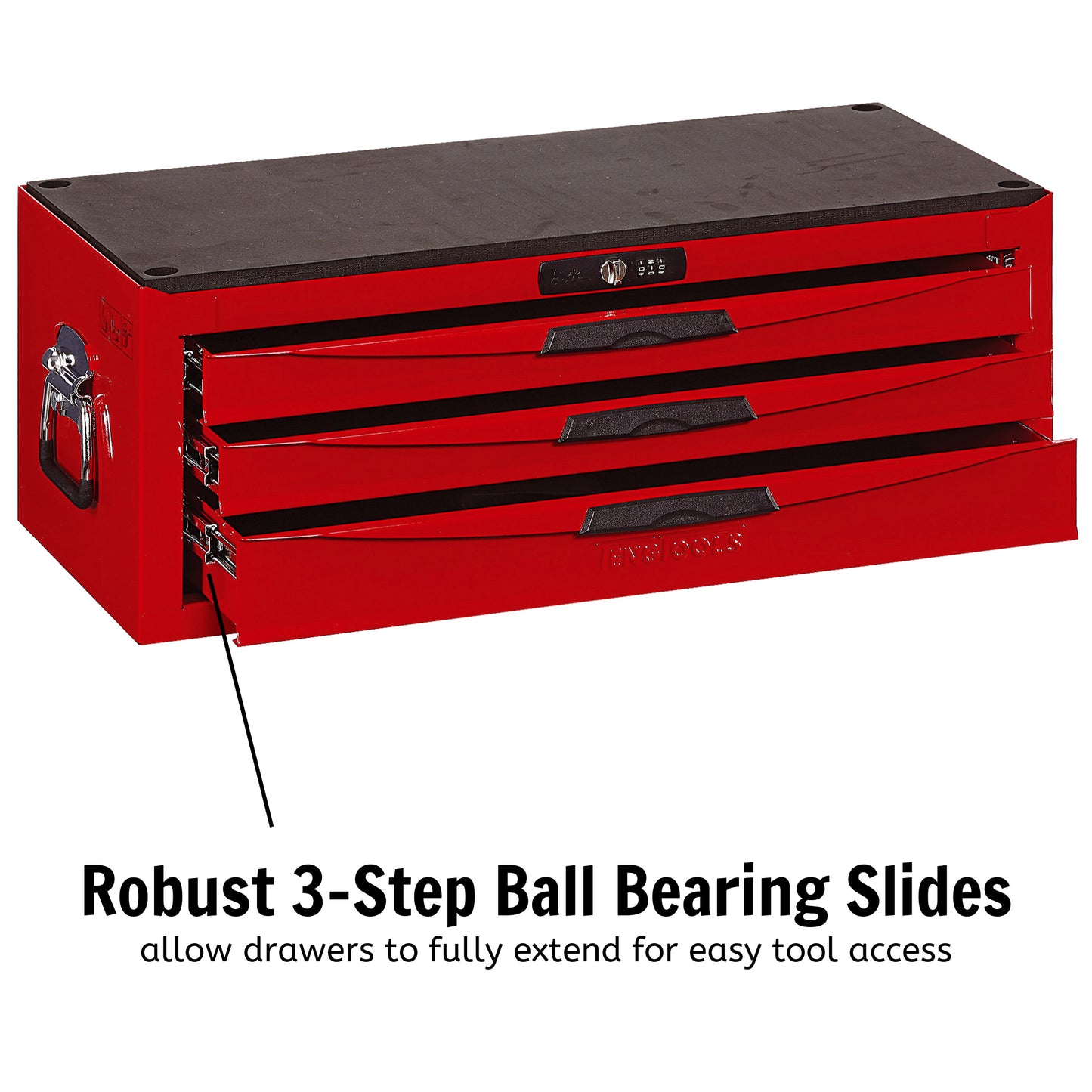 Teng Tools 3 Drawer Professional Portable Steel Lockable Red N Series Middle Tool Box - TC803N