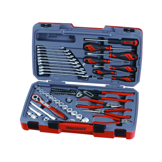 Teng Tools 67 Piece 3/8 Inch Drive 6 Point Metric Regular/Shallow Socket & Tool Set - T3867