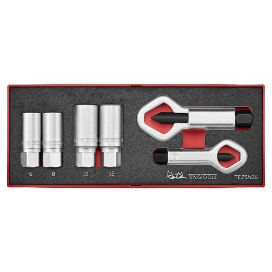 Teng Tools 6 Piece Nut Splitter & 1/2 Inch Drive Stud Extractor EVA Foam Tool Set (For Removing Broken, Damaged, Split Nuts, Bolts & Studs) - TEZSN06