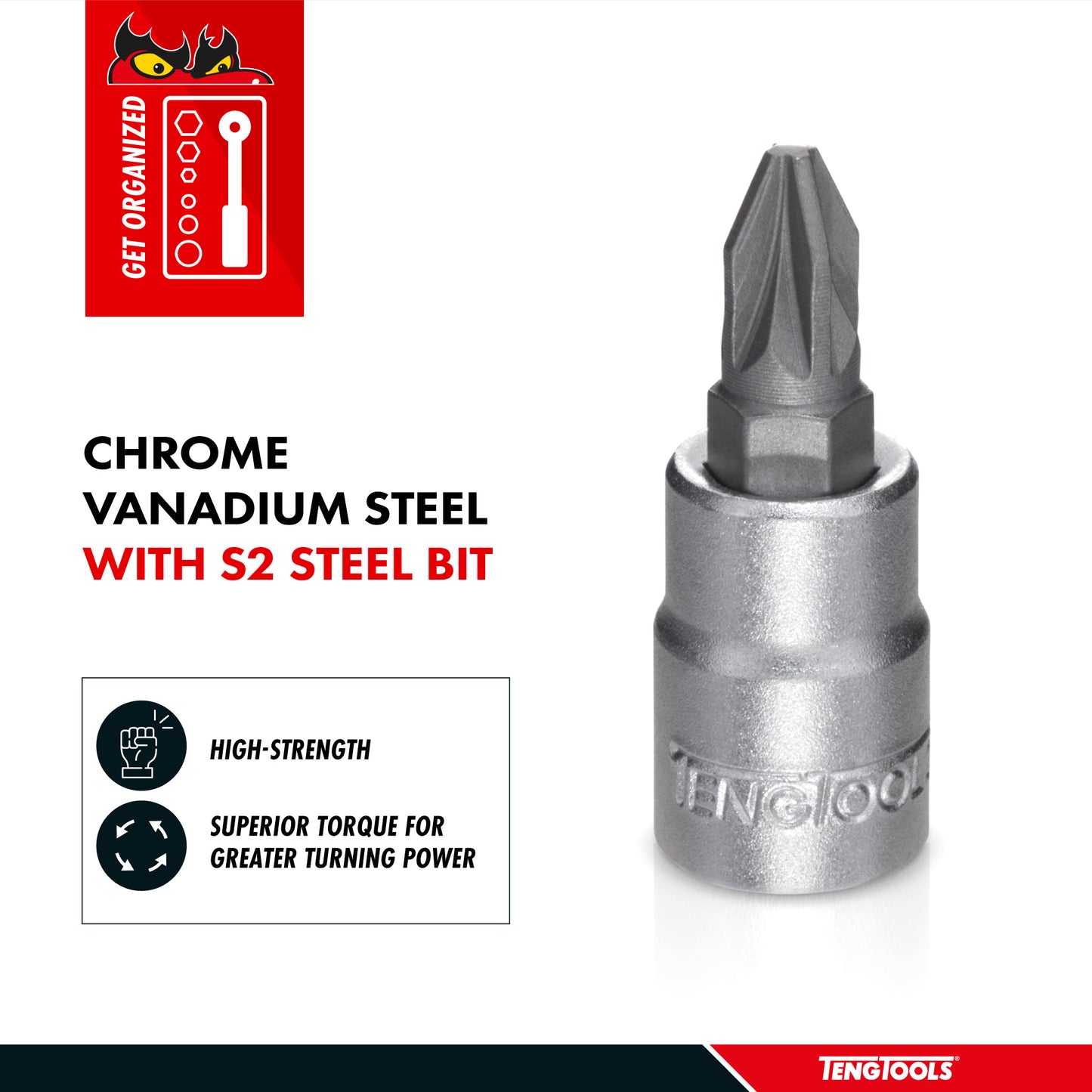 Teng Tools PZ3 1/4 Inch Drive Pozidriv Pozi PZ Chrome Vanadium Socket | Mechanic Tool | Hand Tool - M141603-C