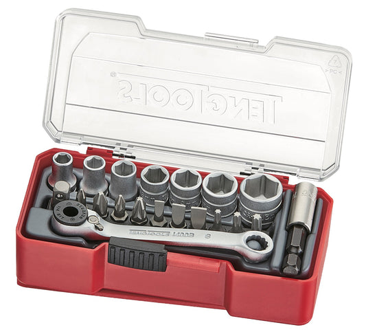 Teng Tools 20 Piece 1/4 Inch Drive Metric 6 Point Shallow Socket & Bit Set (5.5MM to 13MM) - TJ1420