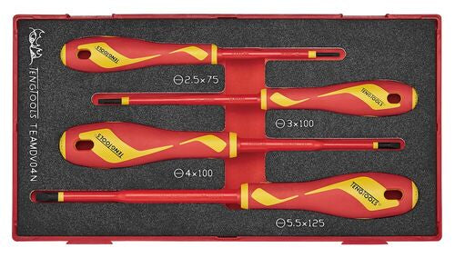 Teng Tools 4 Piece 1000 Volt Insulated Flat Screwdriver EVA Foam Set - TEAMDV04N