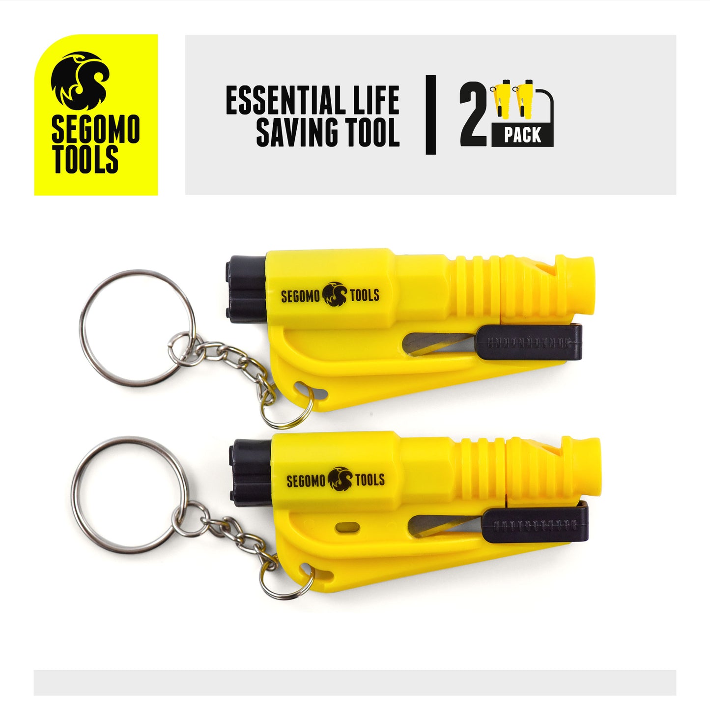 Segomo Tools 2 x Keychain Emergency Car Escape Tool Window Glass Breaker and Seatbelt Cutter - EHKR2