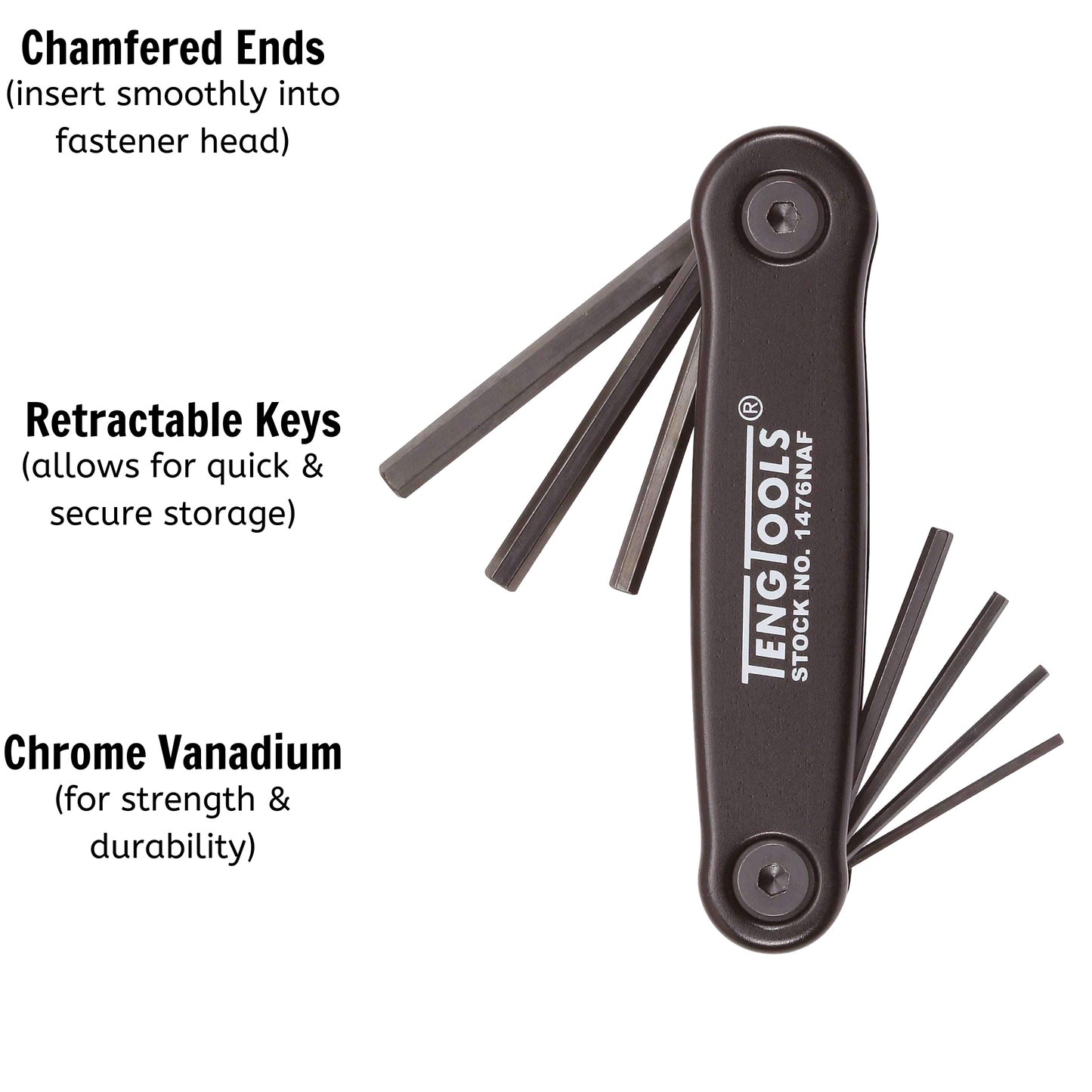 Teng Tools 7 Piece Black SAE Retractable Hex Key/Allen Wrench Set (1/16 Inch - 7/32 Inch) - 1476NAF