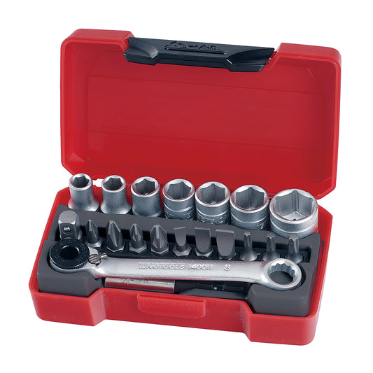 Teng Tools Jeu de 20 douilles métriques régulières/peu profondes à entraînement 1/4 pouce 6 pans (5,5 mm - 13 mm) - T1420