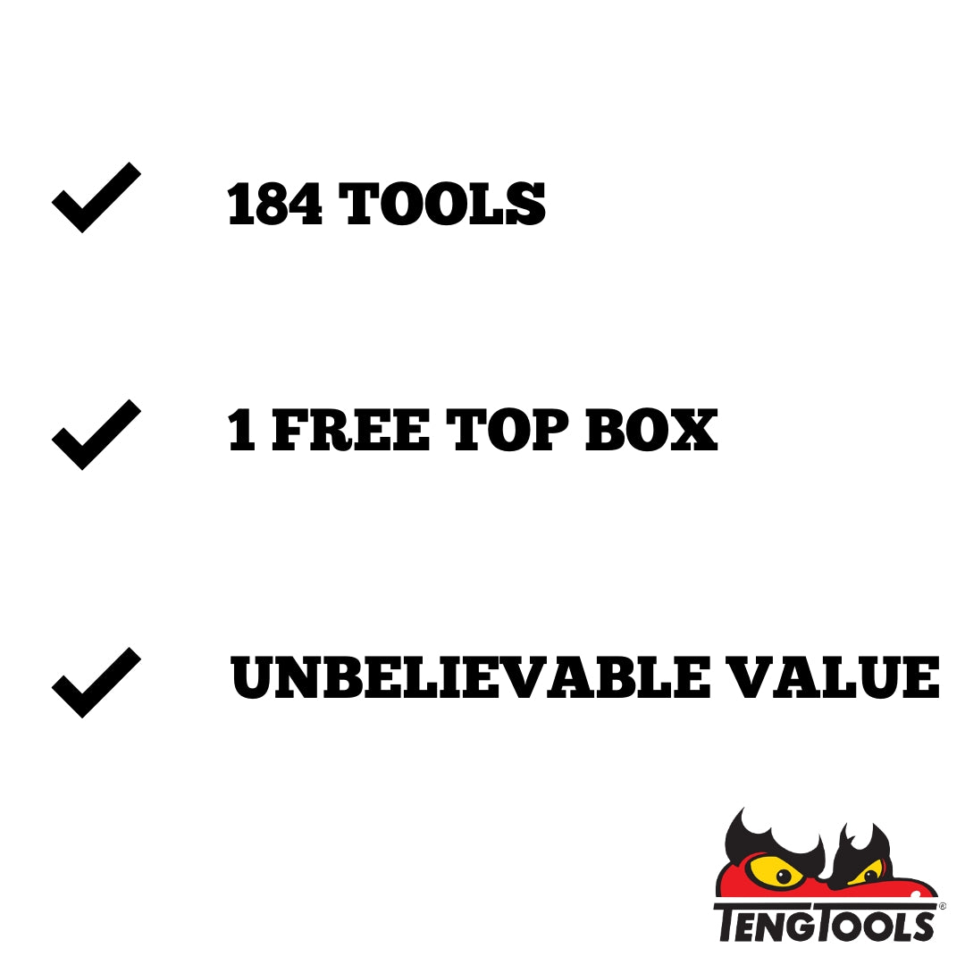 Teng Tools 184 Piece Complete Mixed Service Tool Kit With Free Tool Box  - TC806SV-KIT1