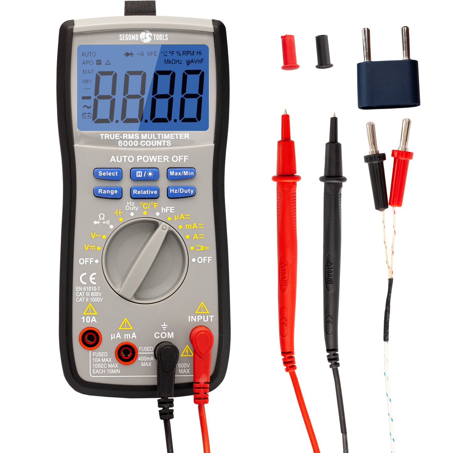 Segomo Tools Digital Multimeter Testers with Count Voltage, Current, Resistance, Continuity, Diode, Capacitance, Frequency & Temperature Manual & Auto Ranging