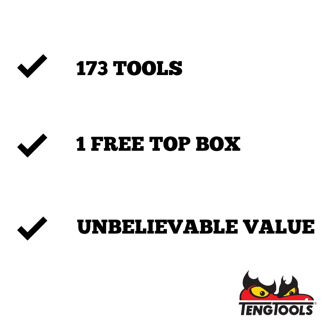 Teng Tools Kit complet d'outils de service mixte de 173 pièces avec boîte à outils gratuite - TC806SV-KIT3 