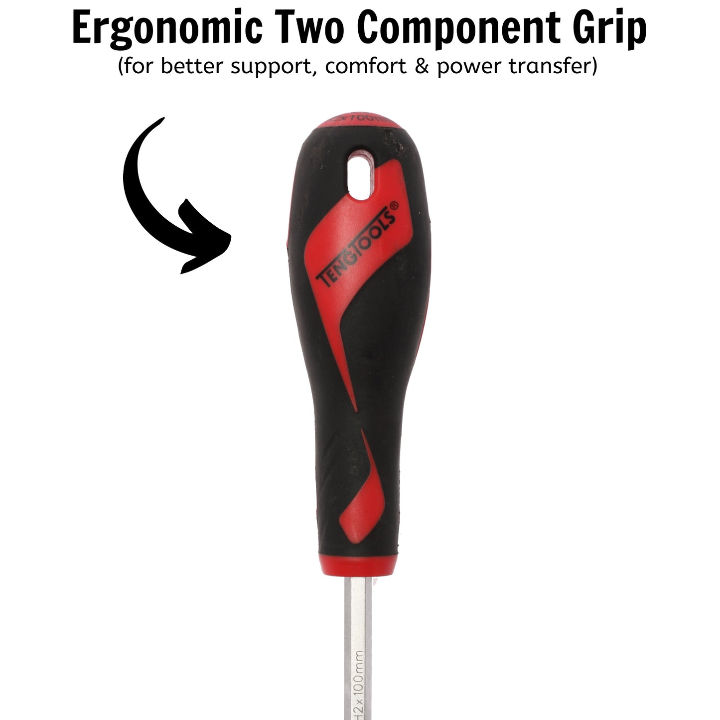 Teng Tools PH2 x 3.9 Inch/100mm Head Phillips Screwdriver + Ergonomic, Comfortable Handle - MD952N