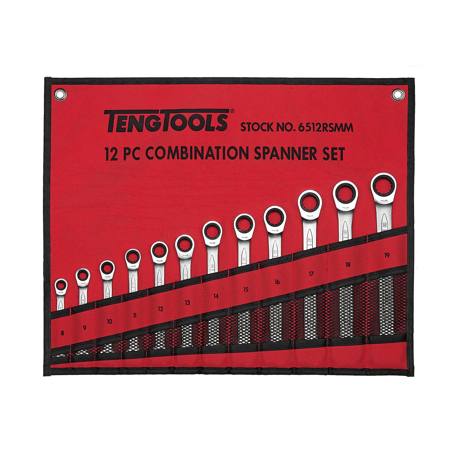 Teng Tools 12 Piece Ratcheting Combination Wrench Set (8mm - 19mm) - 6512RSMM