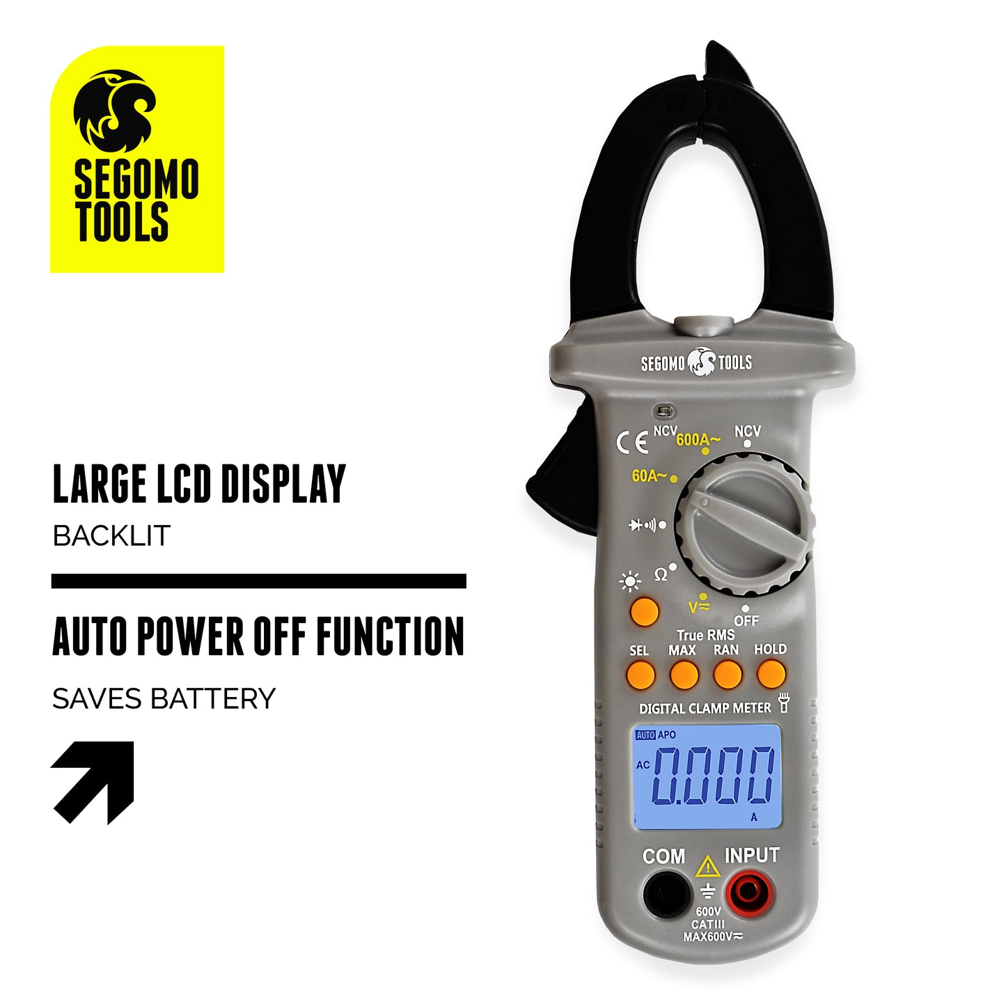 Segomo Tools TRMS 6000 Count AC Voltage & Current, Resistance, Continuity & Diode Auto Ranging Digital Clamp Meter - DCM1