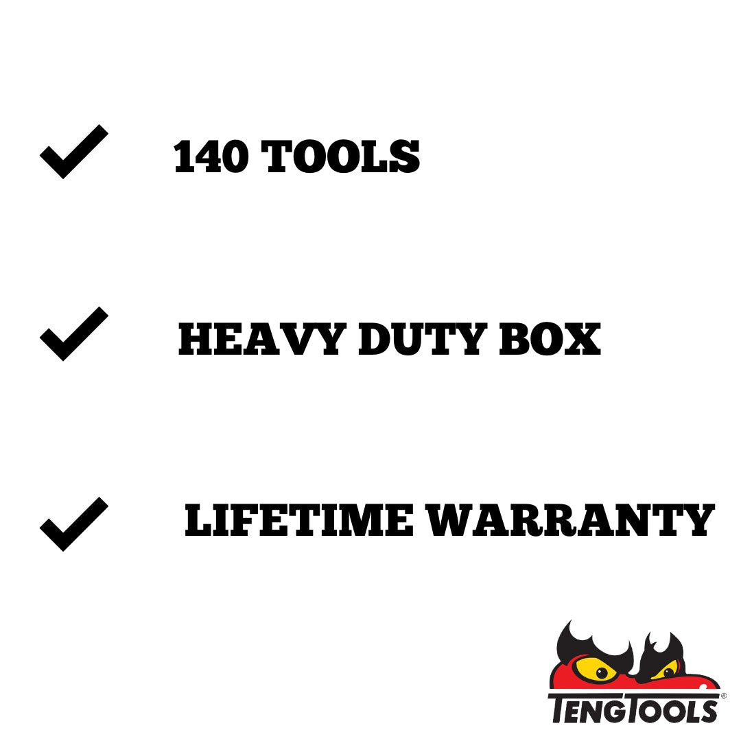 Teng Tools 140 Piece Complete Mixed Service Tool Kit + 1 Heavy Duty Toolbox Storage Case - TC8140NF