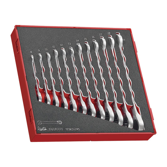 Teng Tools 12 Piece Ratcheting Combination Wrench Set In EVA/Foam Tray 8mm - 19mm - TED6512RS