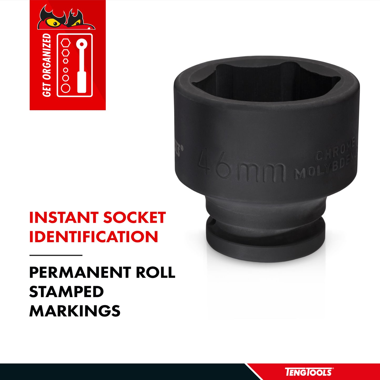 Teng Tools 1-1/2 Inch Drive 6 Point Metric Shallow Chrome Molybdenum Impact Sockets