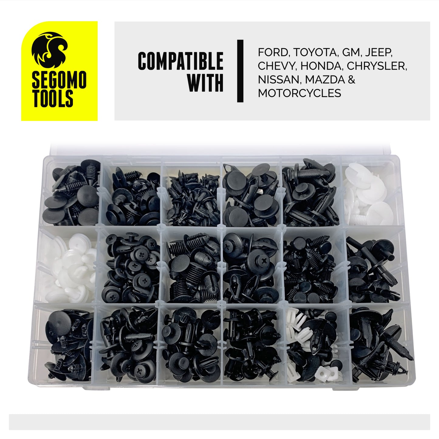 Segomo Tools 435 Piece Car Retainer, Plastic Fastener, Body Panel & Trim Clips Kit - PFK435