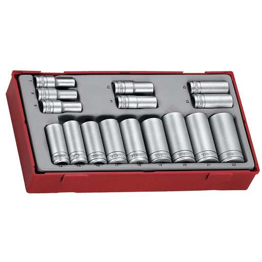 Teng Tools 16 Piece 3/8 Inch Drive 12 Point Metric Deep Chrome Vanadium Socket Set | Mechanic Tool | Hand Tool - TT381612