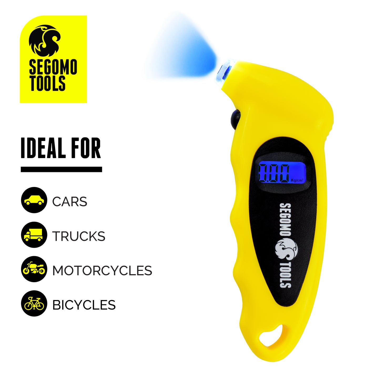 Segomo Tools 150 PSI 4 Setting Digital Tire Air Pressure Gauge (For Bicycles, Cars, Trucks) - DTG01