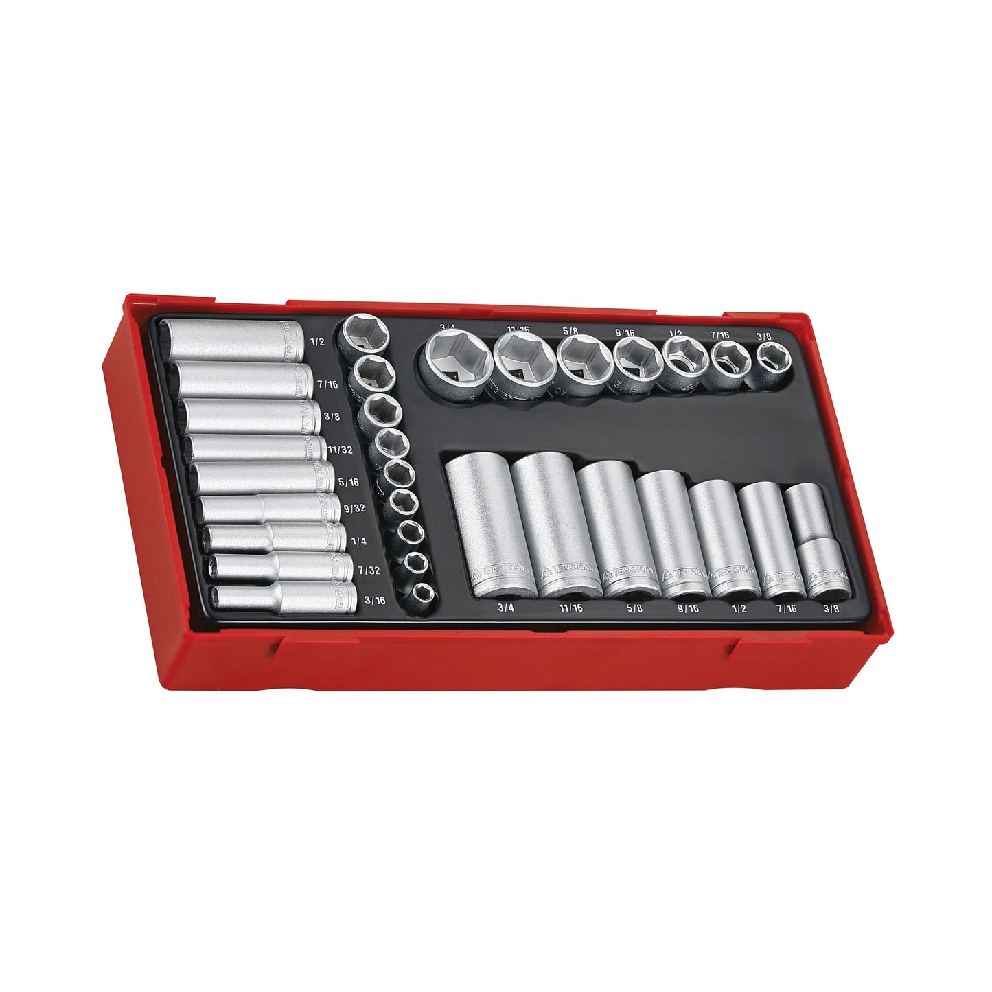 Teng Tools 32 Piece 1/4 Inch & 3/8 Inch Drive SAE 6 Point Regular/Shallow & Deep Socket Set - TTAF32