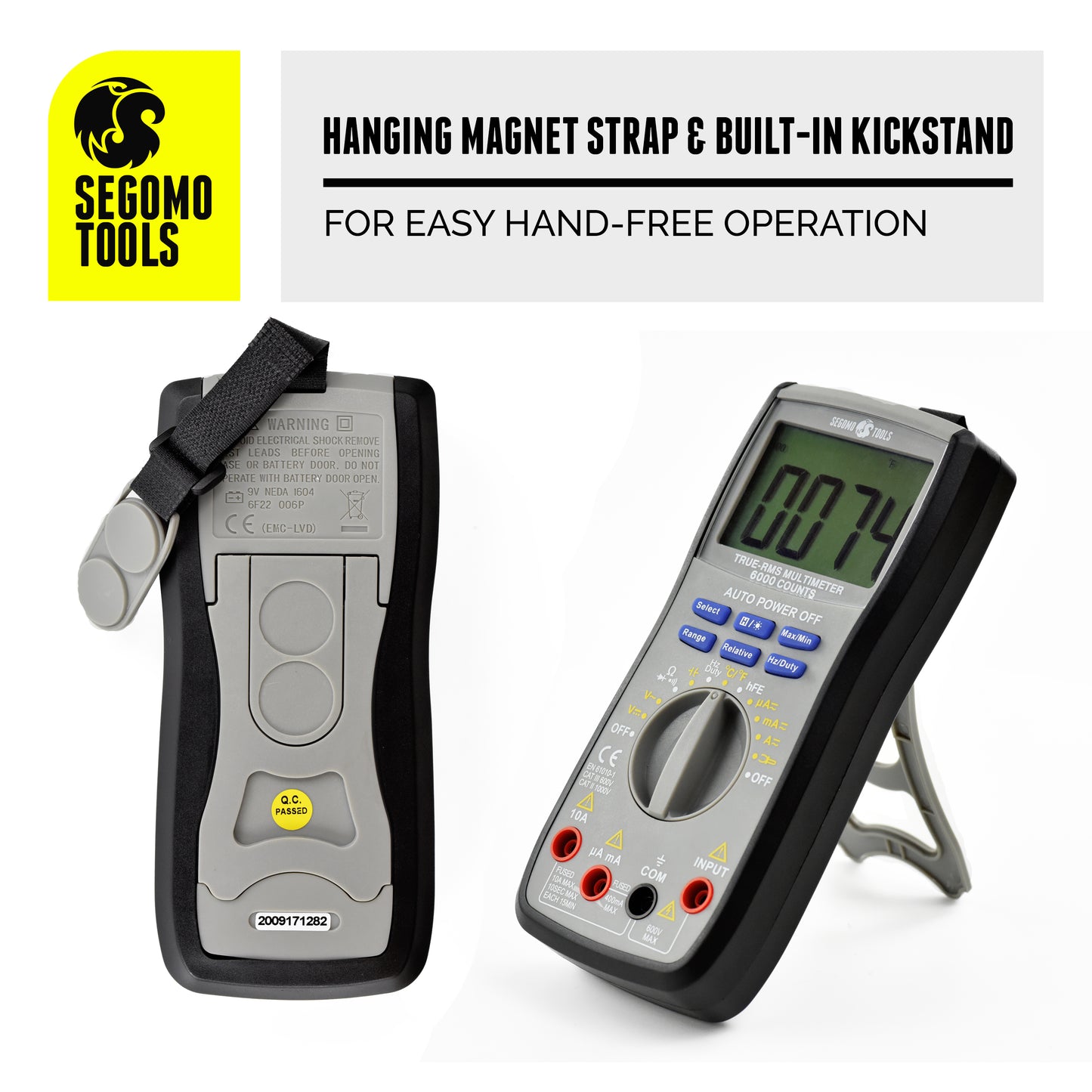 Segomo Tools Digital Multimeter Testers with Count Voltage, Current, Resistance, Continuity, Diode, Capacitance, Frequency & Temperature Manual & Auto Ranging