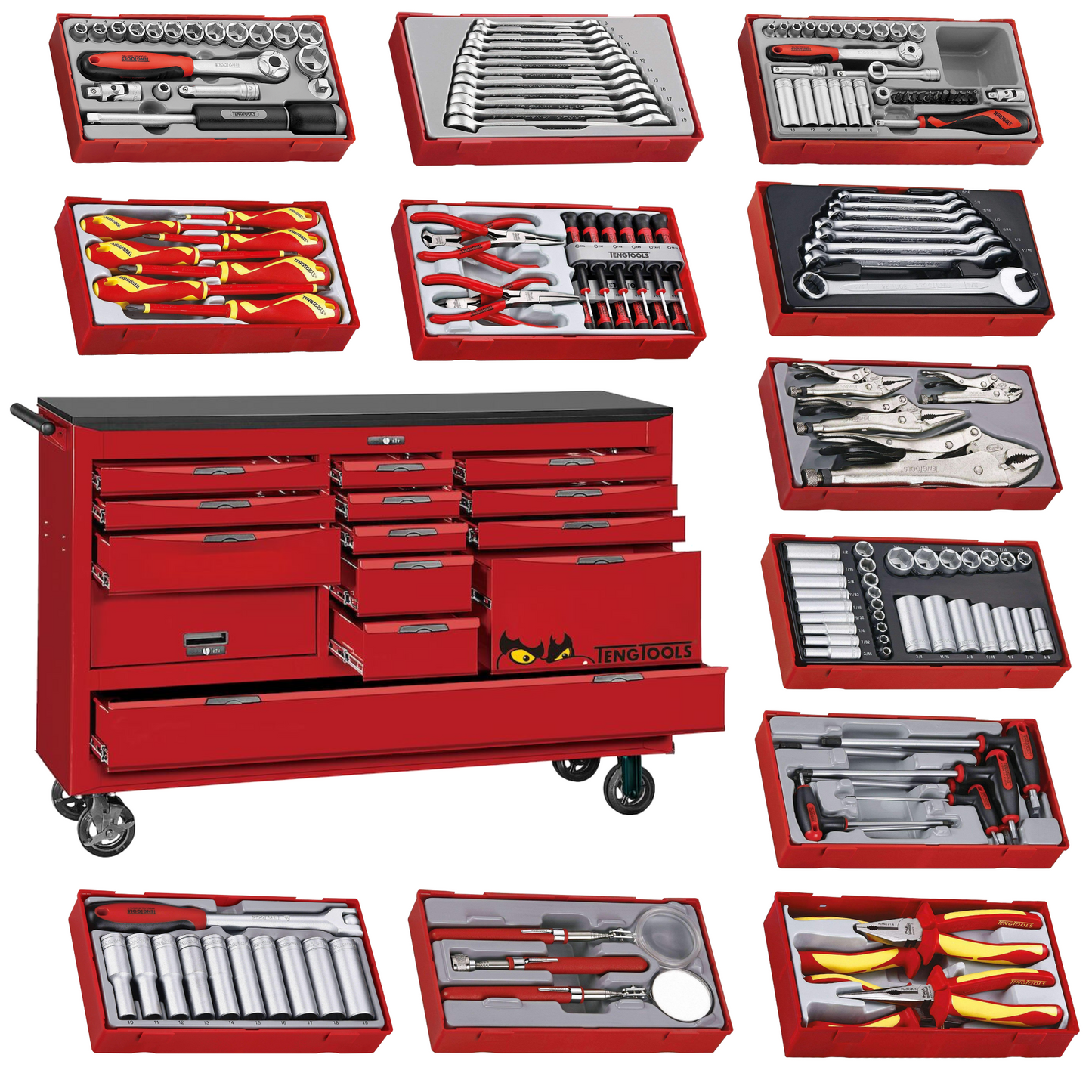 Teng Tools Kit d'outils pour armoire à roulettes de 1 014 pièces de 67 pouces de large - TCMM1014MM