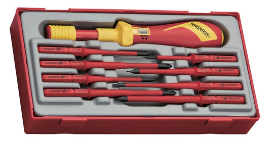 Teng Tools 9 Piece 1000 Volt Torque Screwdriver & Slotted, Phillips (PH), Pozidriv (PZ) Interchangeable Blade Set | Electricians Tools | Insulated Tools | Electrical Tools - TTVSD09