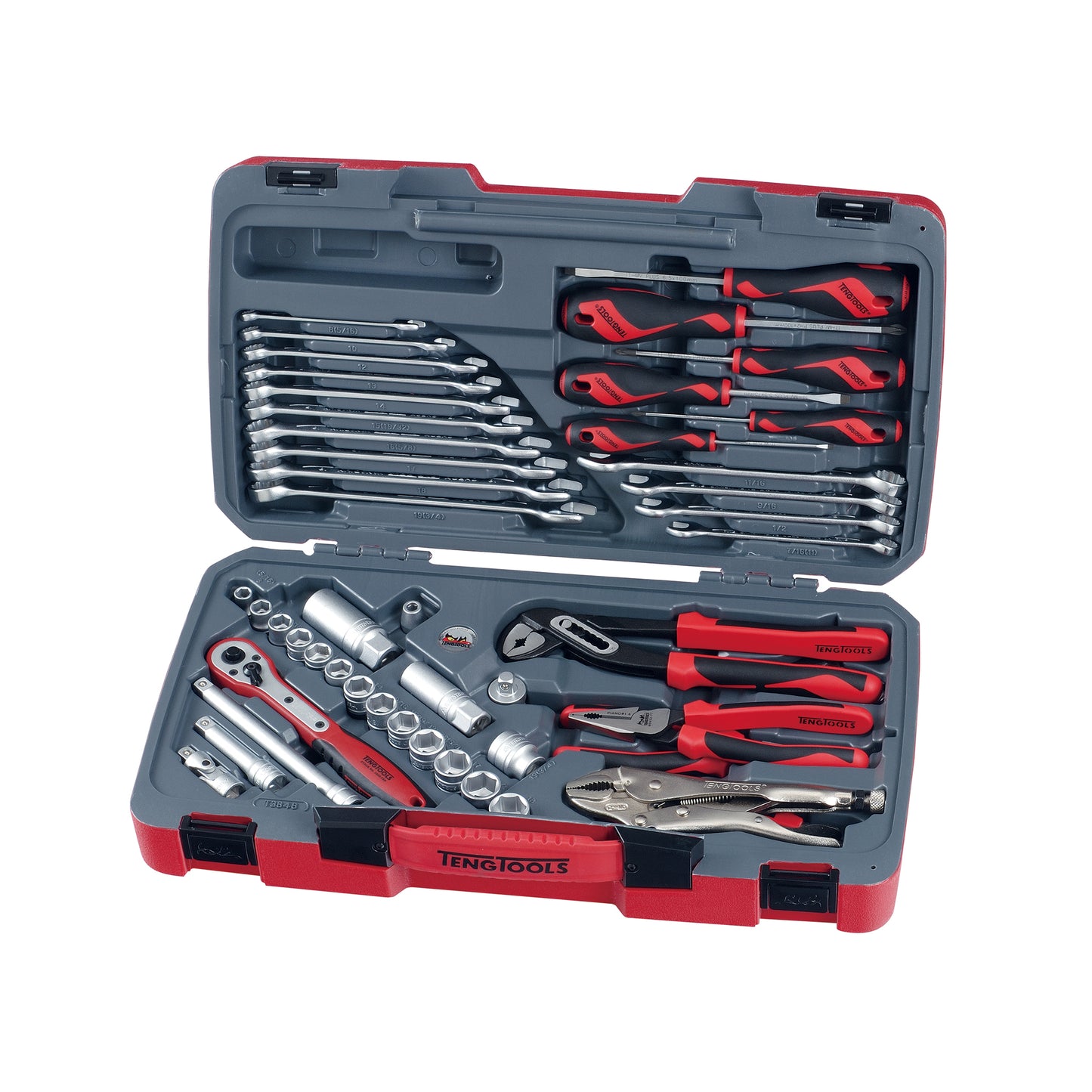 Teng Tools 48 Piece 3/8 Inch Drive 6 Point Metric & SAE Shallow Socket & Tool Set - T3848