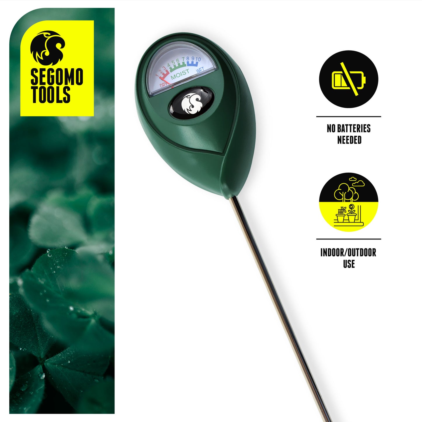 Segomo Tools Soil Moisture Hygrometer Sensor & Reader (For Gardening, Plants, Lawns, Farms) - SMR01