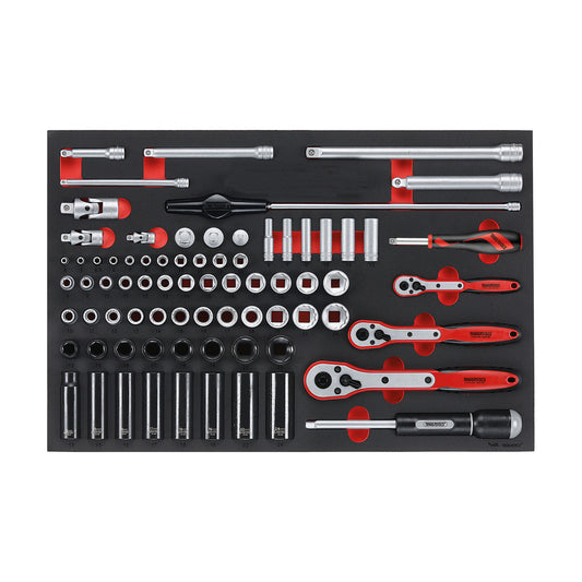 Teng Tools TTESK77 Jeu de douilles en mousse à entraînement mixte 6 points, 76 pièces, régulières/peu profondes, profondes et à impact