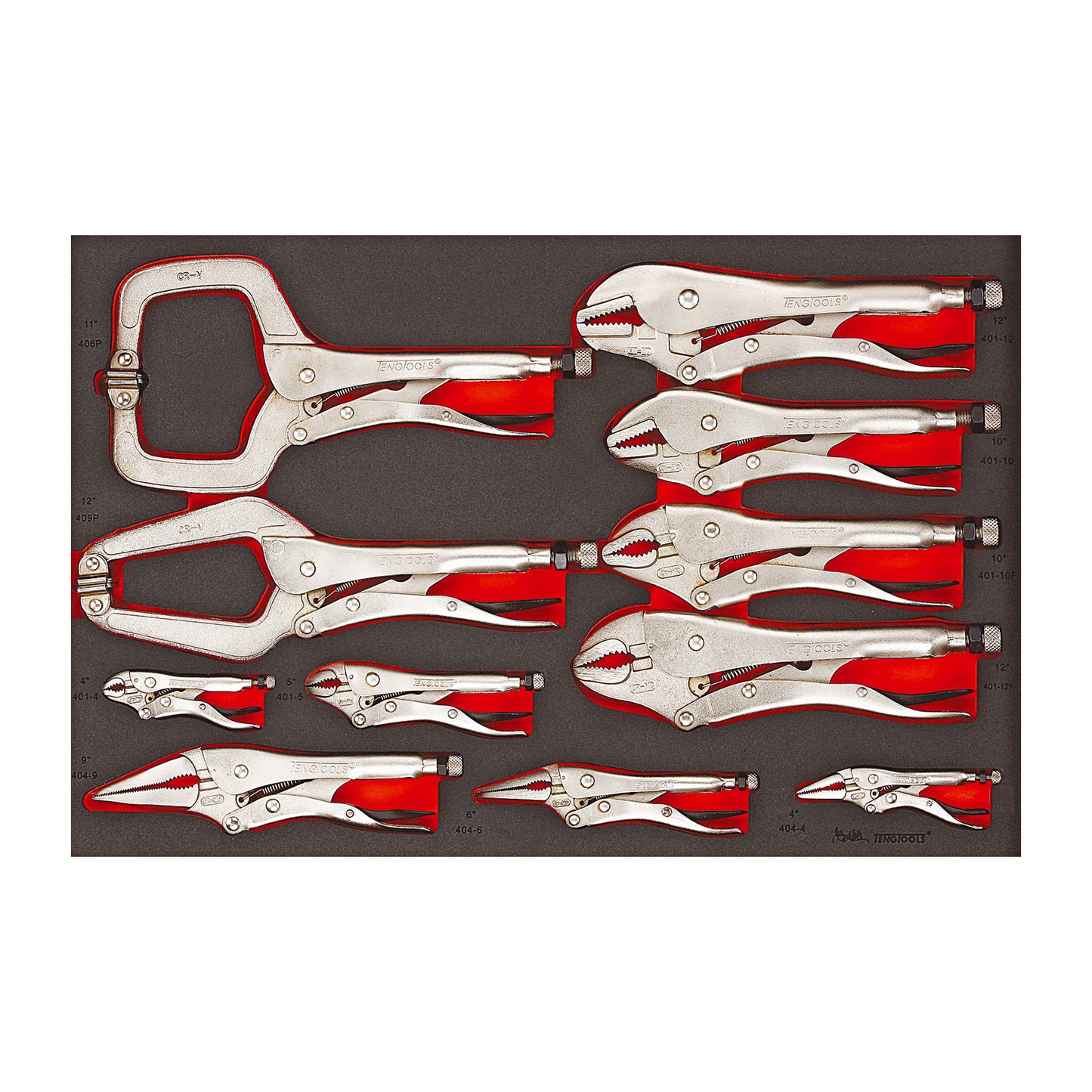 Teng Tools 11 Piece Round Jaw, Flat Jaw, Long Nose, Clamp Power Grip Locking Pliers Set - TTEVG11