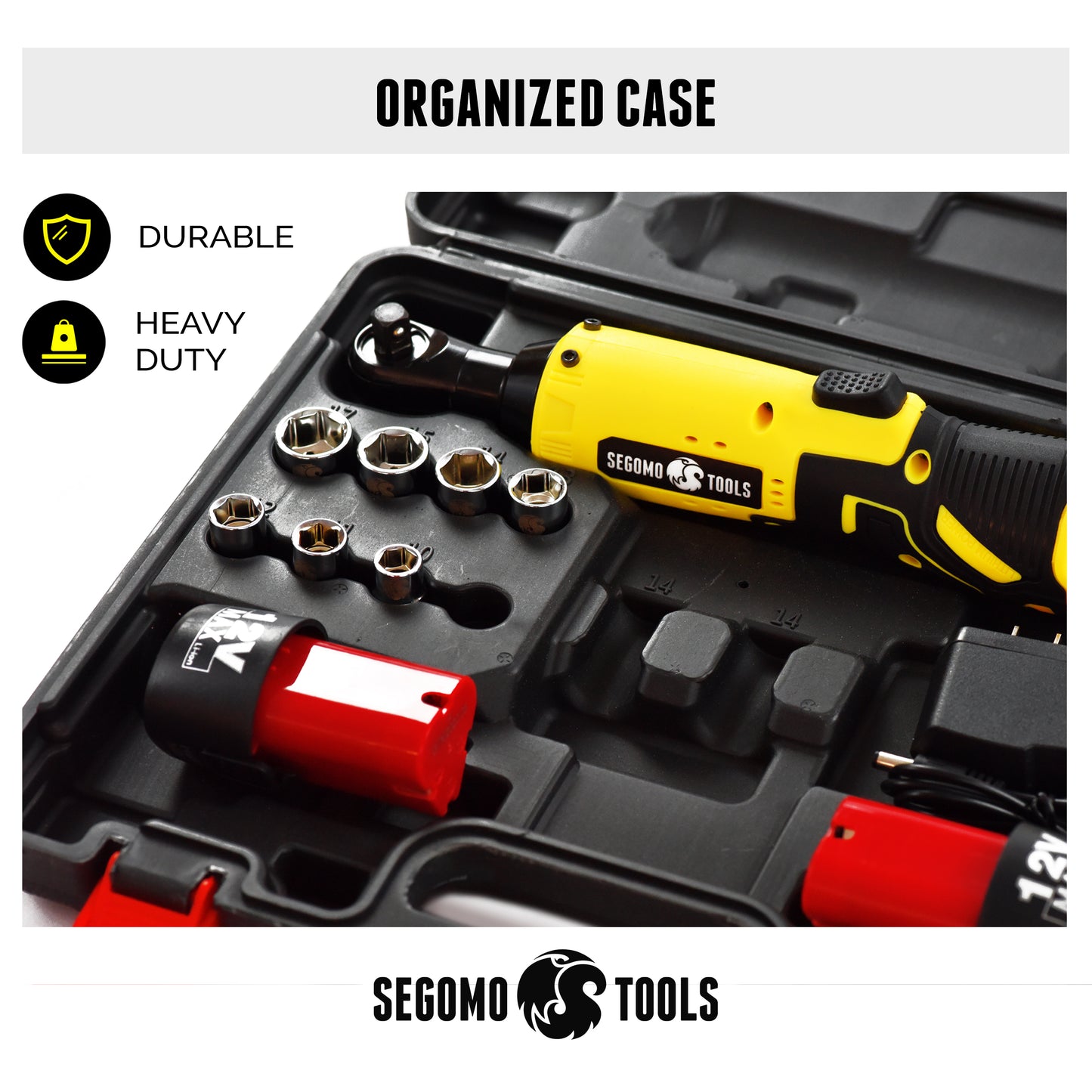 Segomo Tools 3/8 Inch Drive 33 Ft-lbs 230 RPM 12V Cordless Electric Ratchet Wrench Set - 3800ELCRAT