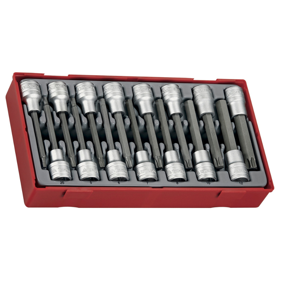 Teng Tools 15 Piece 1/2 Inch Drive 100mm Long Hex & TX Bit Socket Set Tool Tray - TTTXH15