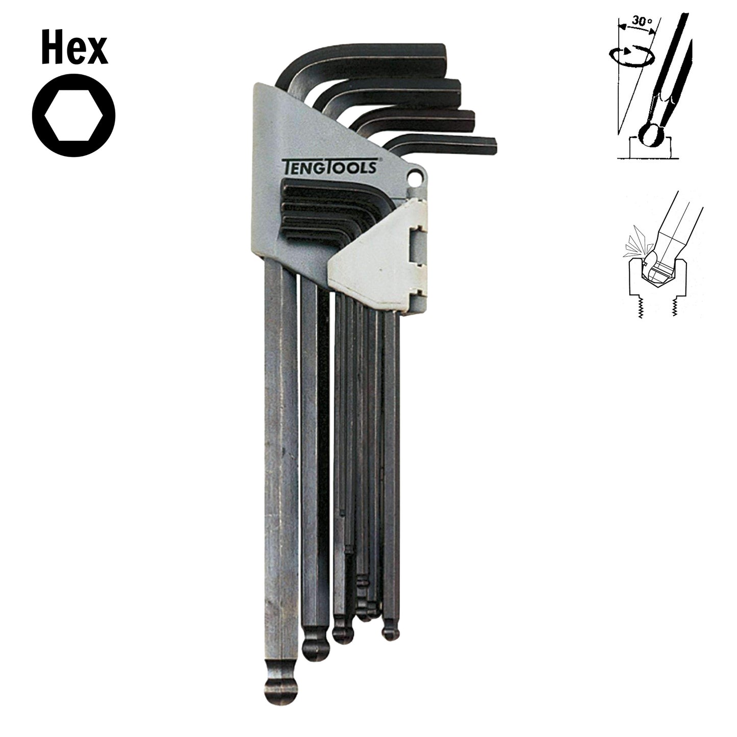 Teng Tools 9 Piece Black SAE Ball Point Hex Key / Allen Wrench Set (5/64 Inch - 3/8 Inch) - 1479AF