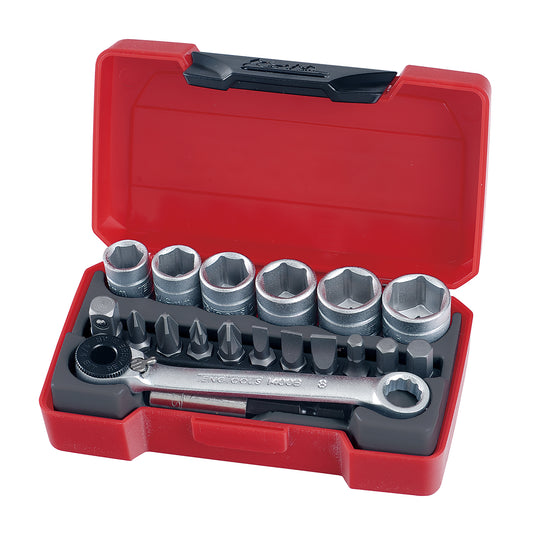 Teng Tools Jeu de 19 douilles métriques régulières/peu profondes à entraînement 1/4 pouce 6 pans (8 mm - 13 mm) - T1419