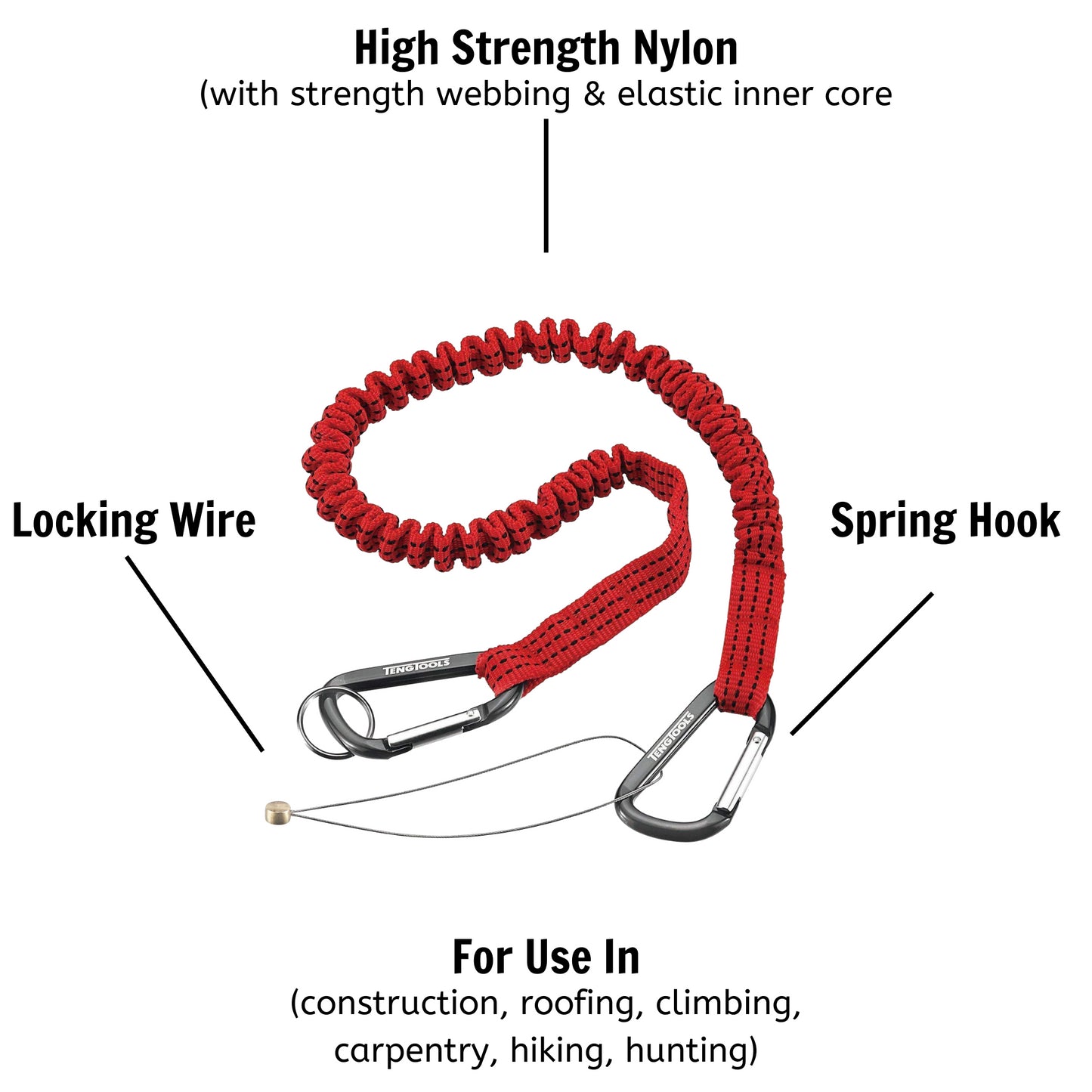 Teng Tools 800mm - 1.35 Metre Long Tool Lanyard/Leash + Safety Wire & Spring Hook - SSH03