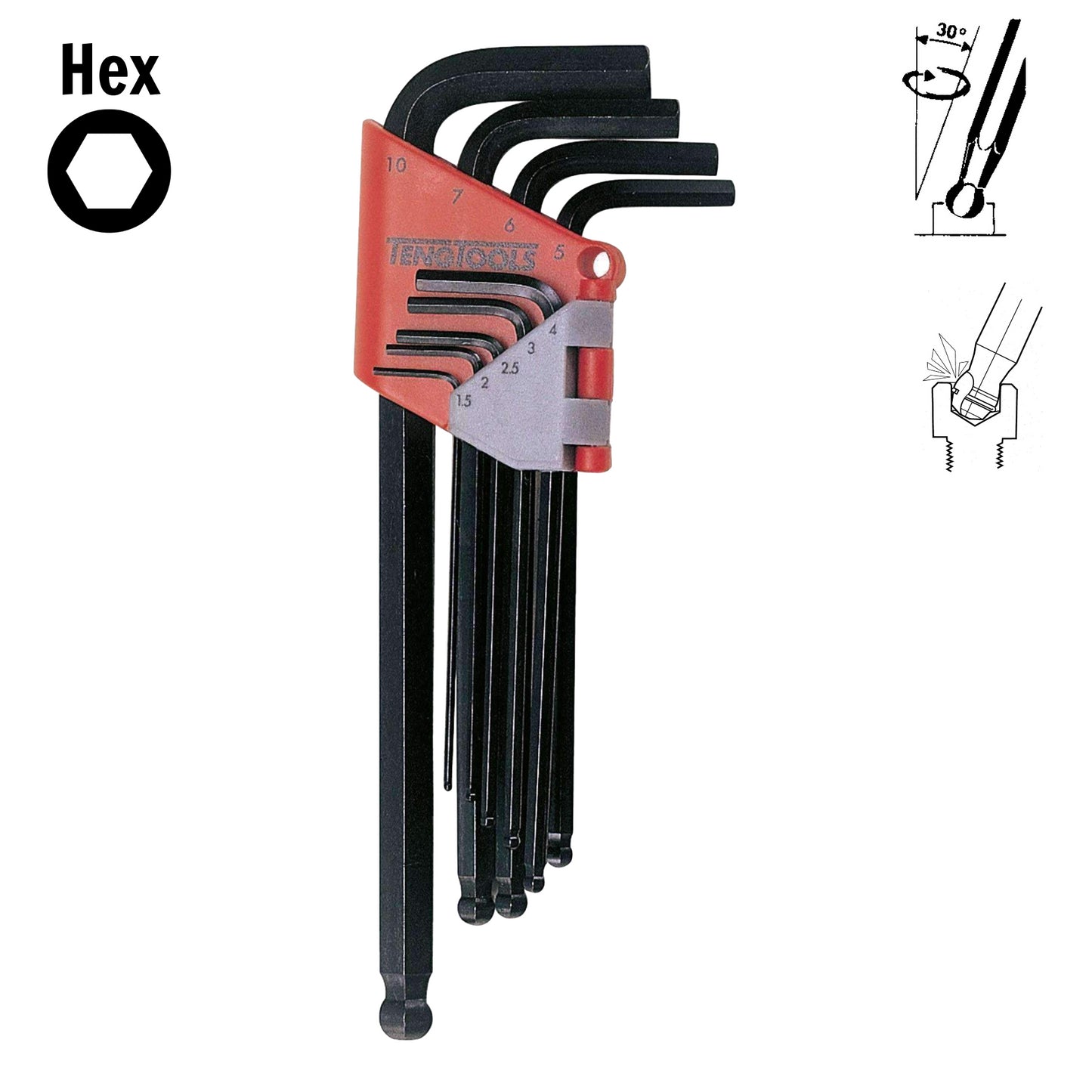 Teng Tools 9 Piece Black Metric Ball Point Hex Key / Allen Wrench Set (1.5mm - 10mm) - 1479MMA