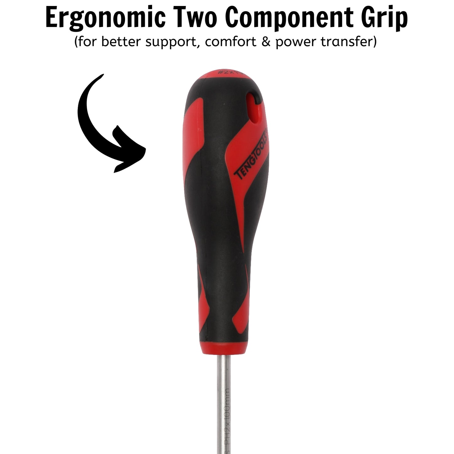 Teng Tools PH2 x 3.9 Inch/100mm Head Phillips Screwdriver + Ergonomic, Comfortable Handle - MD948N1