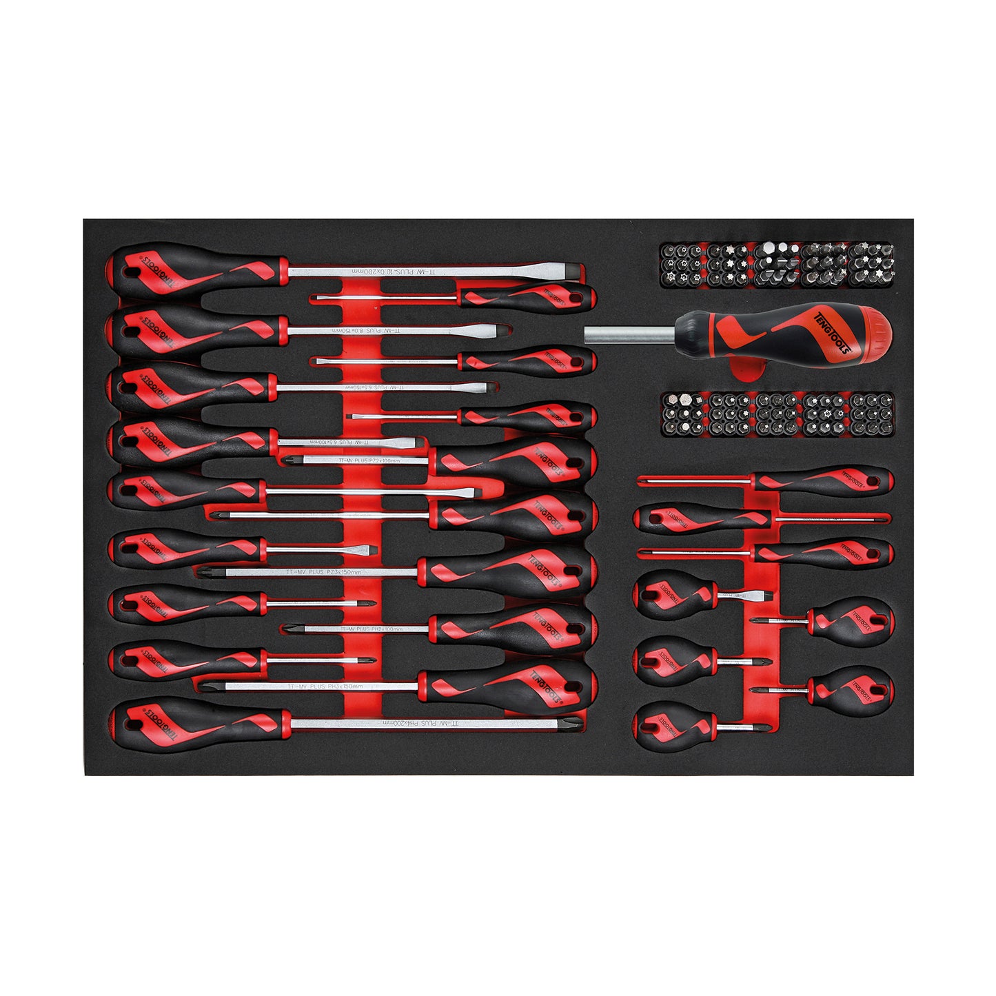 Teng Tools 122 Piece  Flat, PH, PZ & Hex Type Screwdriver Set In Precision EVA Foam Tray - TTEMD122N