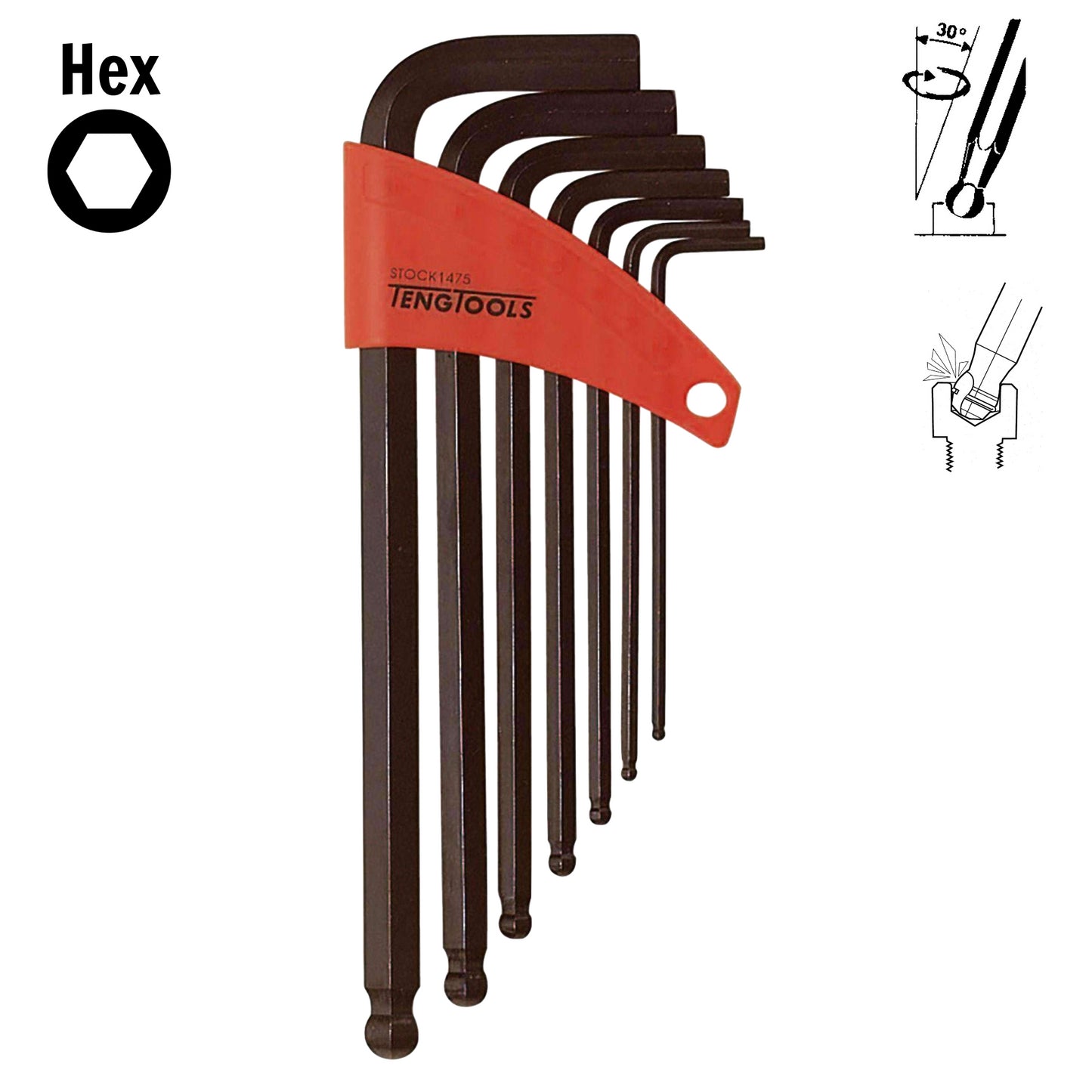 Teng Tools 7 Piece Black Metric Ball Point Hex Key / Allen Wrench Set (2.5mm - 10mm) - 1475